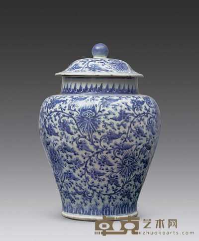 清代顺治 青花缠枝莲纹将军罐 高54cm